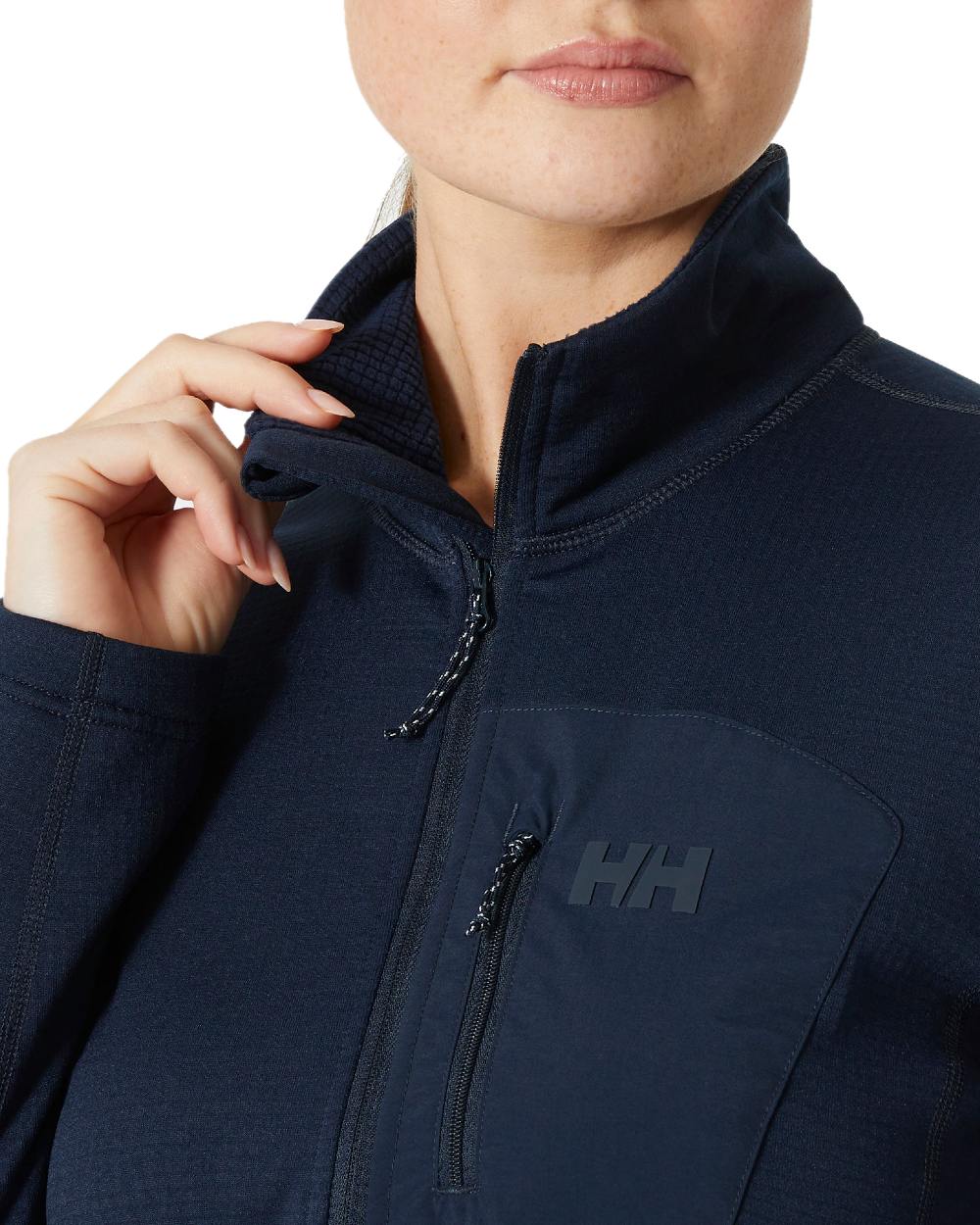 Navy coloured Helly Hansen Womens Versalite Half Zip Fleece on white background 