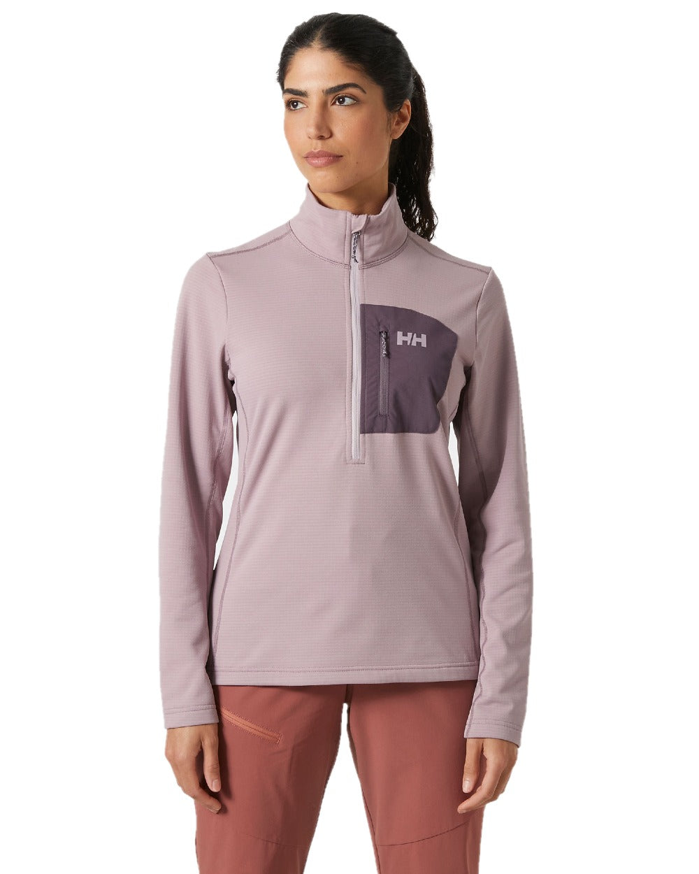 Purple Clay coloured Helly Hansen Womens Versalite Half Zip Fleece on white background 