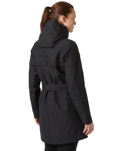 Black Coloured Helly Hansen Womens Welsey II Insulated Trench Coat on white background 