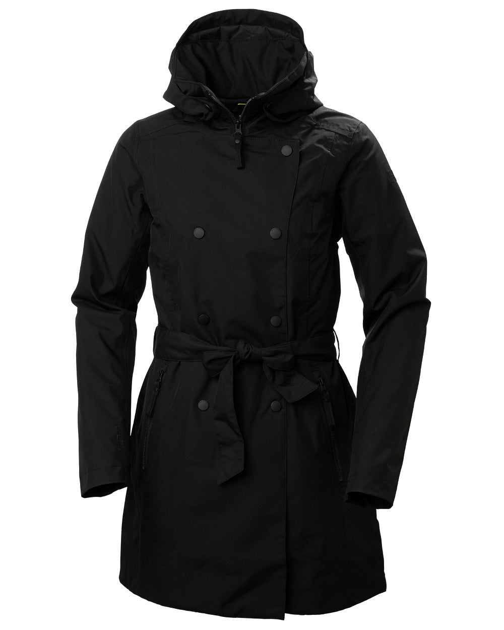 Black Coloured Helly Hansen Womens Welsey II Insulated Trench Coat on white background 