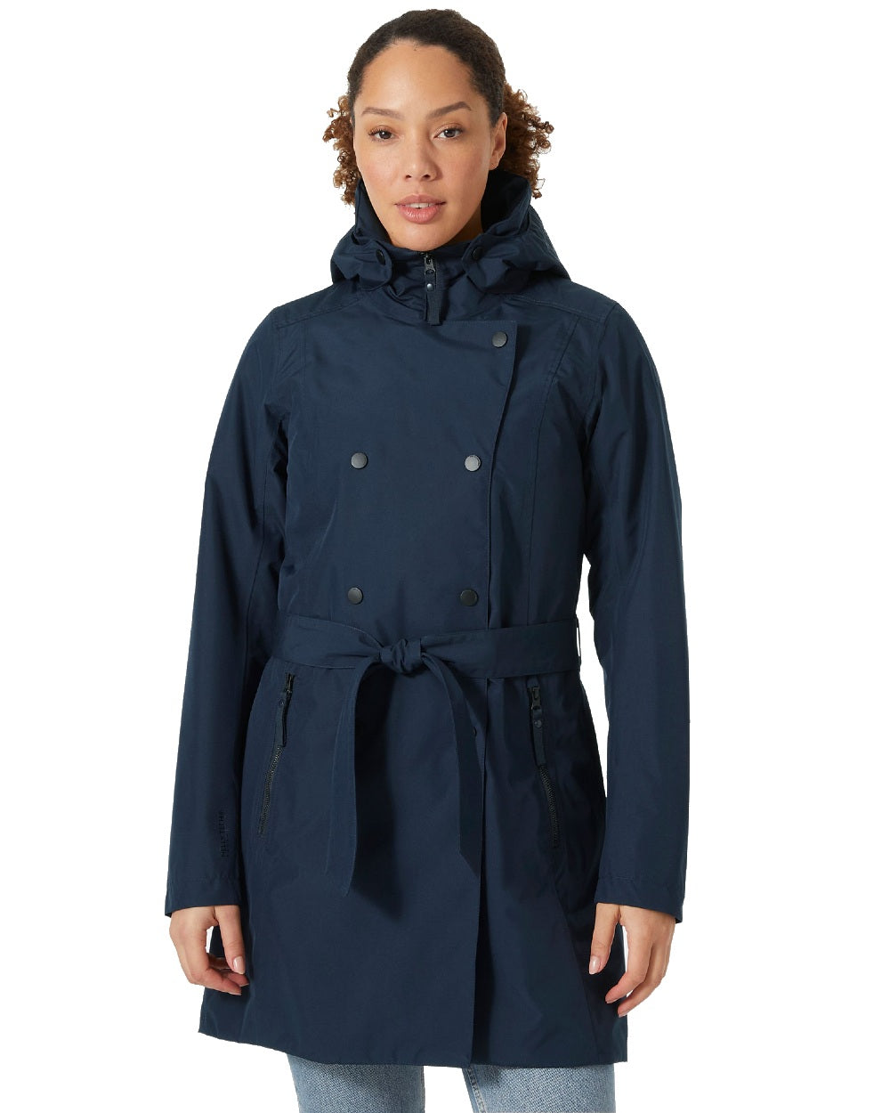 Navy Coloured Helly Hansen Womens Welsey II Insulated Trench Coat on white background 