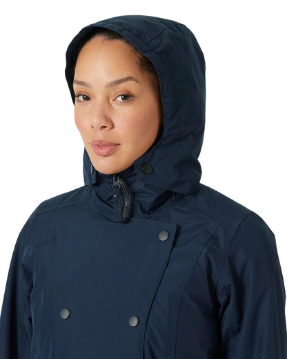 Navy Coloured Helly Hansen Womens Welsey II Insulated Trench Coat on white background 