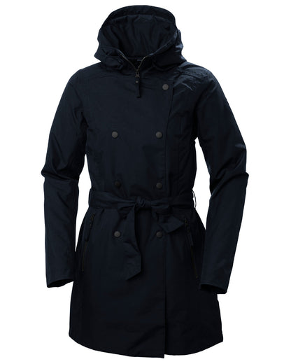 Navy Coloured Helly Hansen Womens Welsey II Insulated Trench Coat on white background 