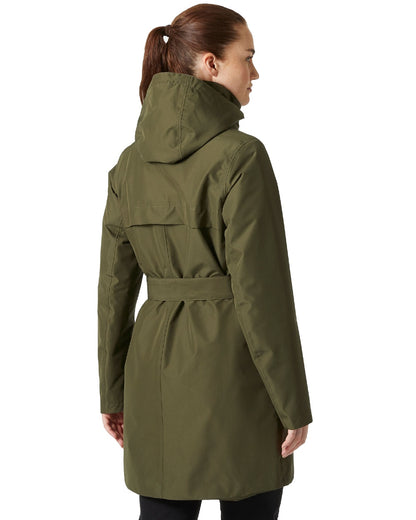 Utility Green Coloured Helly Hansen Womens Welsey II Insulated Trench Coat on white background 