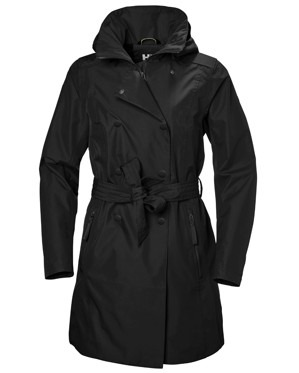 Black Coloured Helly Hansen Womens Welsey II Trench Coat on white background 