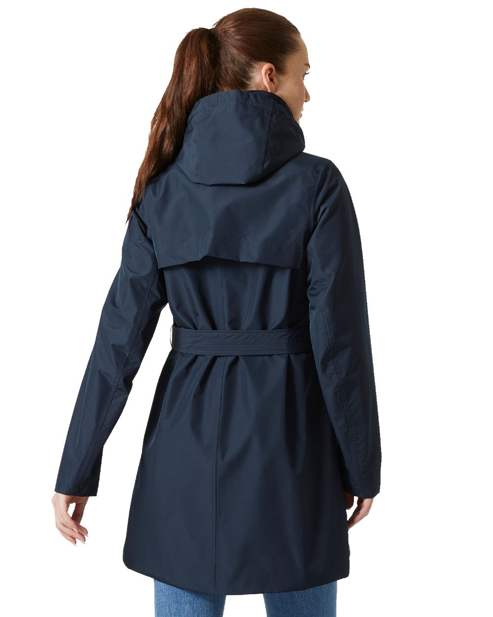 Navy Coloured Helly Hansen Womens Welsey II Trench Coat on white background 