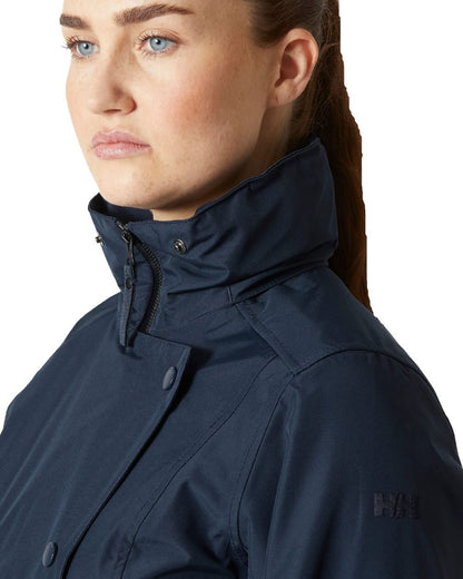 Navy Coloured Helly Hansen Womens Welsey II Trench Coat on white background 