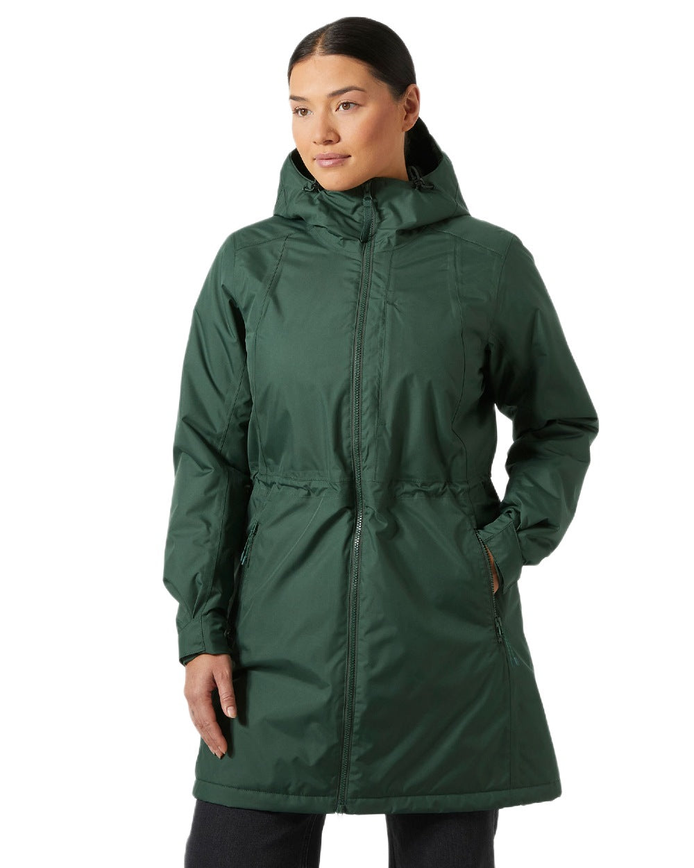 Jungle Green Coloured Helly Hansen Womens Westport Insulated Coat on white background 