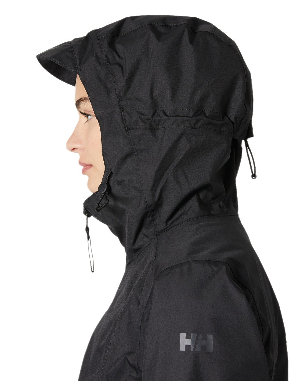 Black coloured Helly Hansen Womens Westport Raincoat on white background 