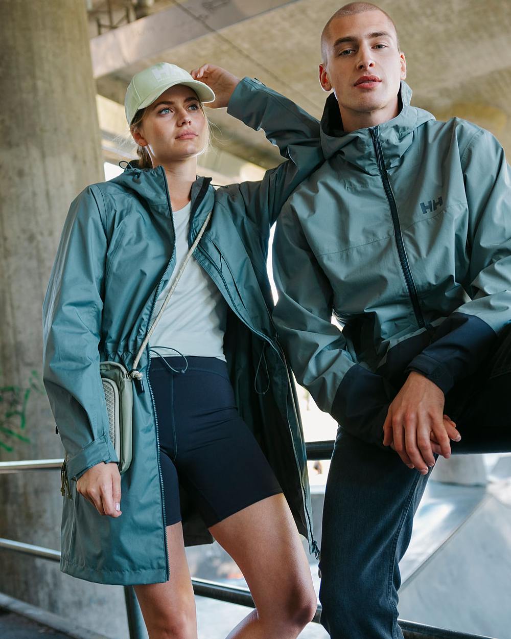 Grey Cactus coloured Helly Hansen Womens Westport Raincoat on street background 
