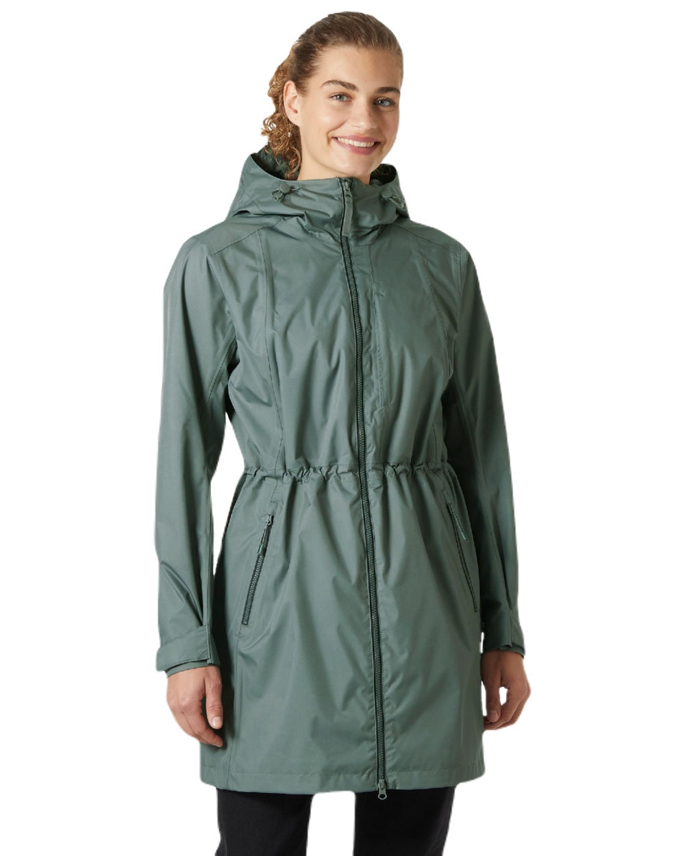 Grey Cactus coloured Helly Hansen Womens Westport Raincoat on white background 