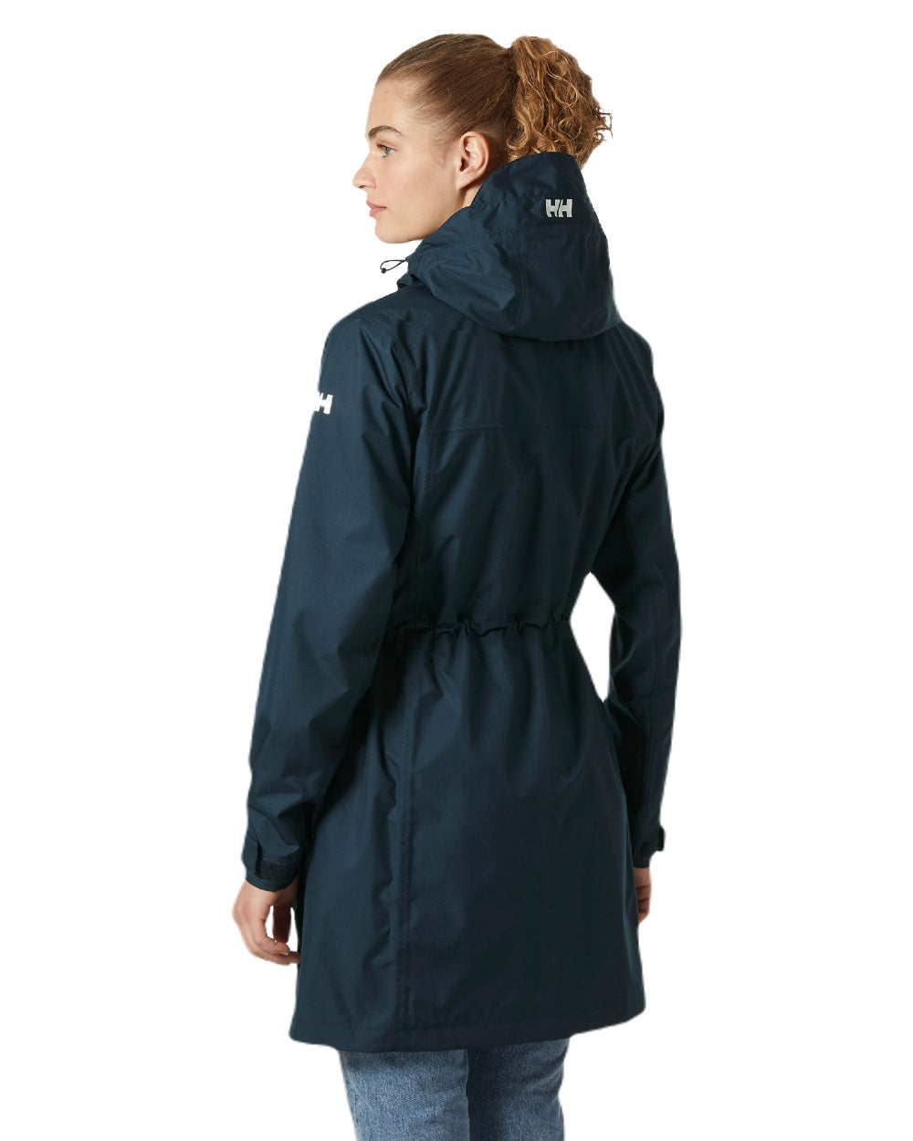 Navy coloured Helly Hansen Womens Westport Raincoat on white background 