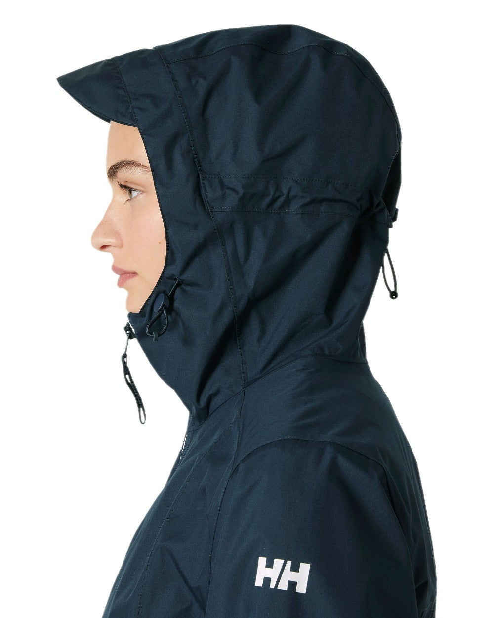 Navy coloured Helly Hansen Womens Westport Raincoat on white background 