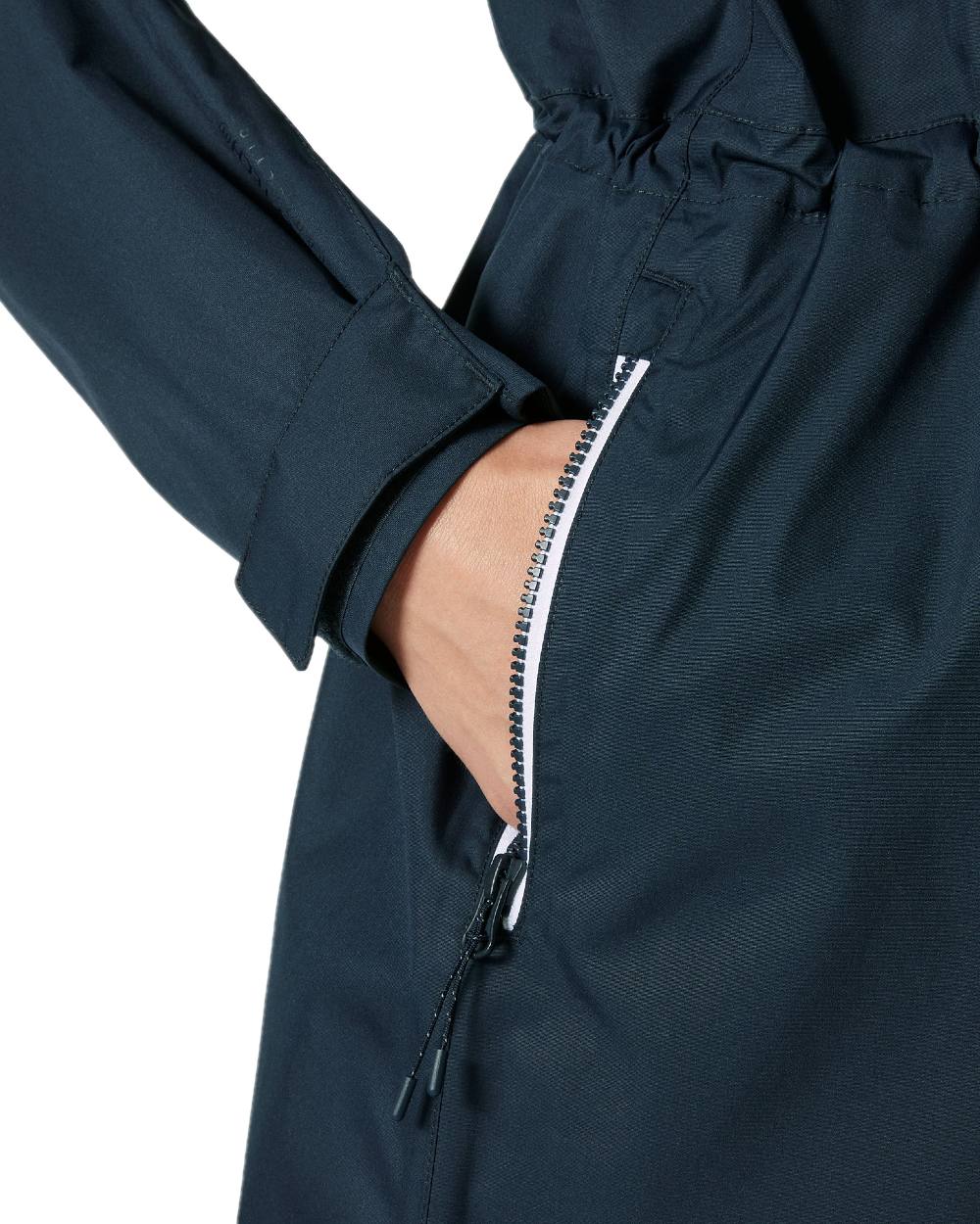 Navy coloured Helly Hansen Womens Westport Raincoat on white background 