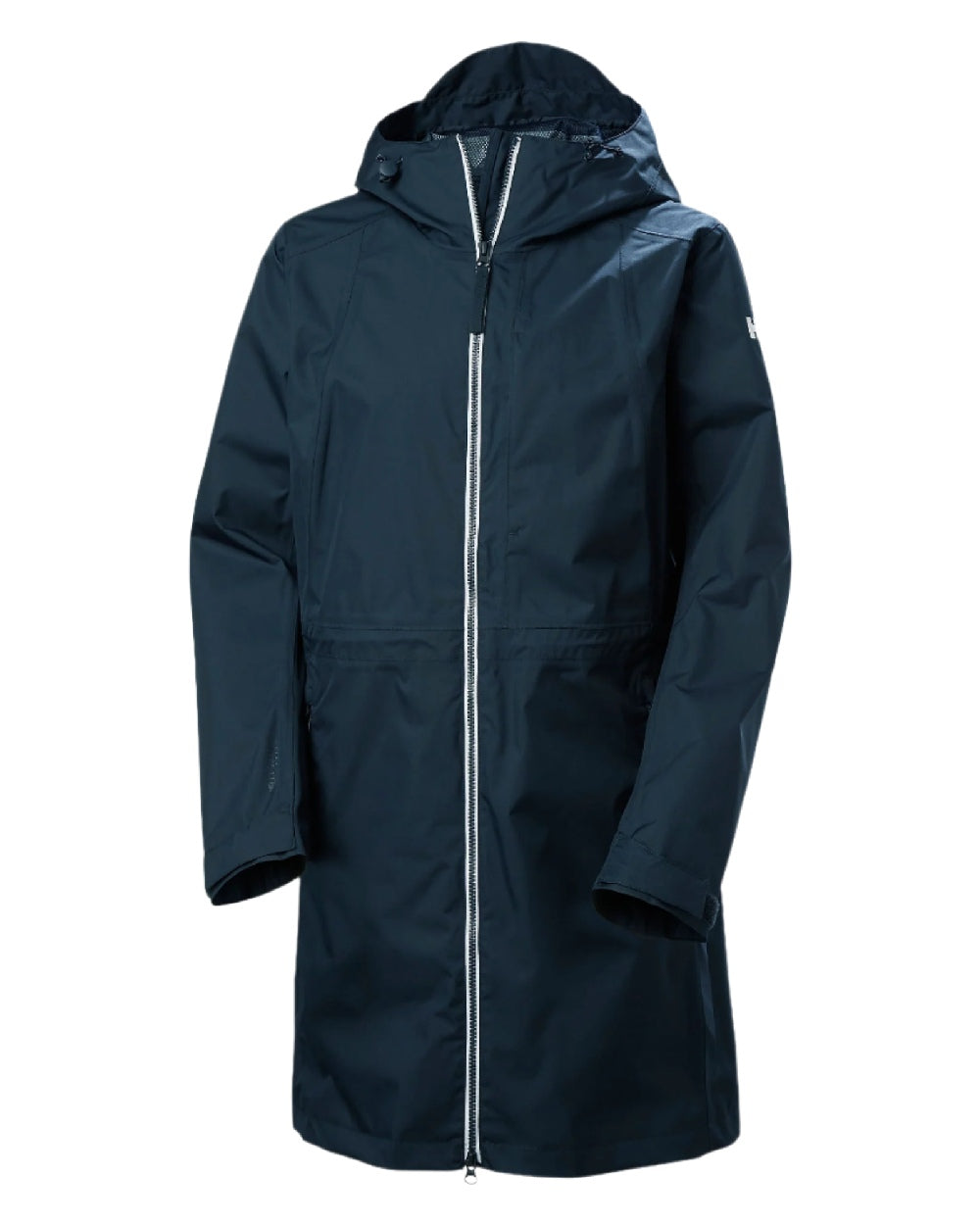 Navy coloured Helly Hansen Womens Westport Raincoat on white background 