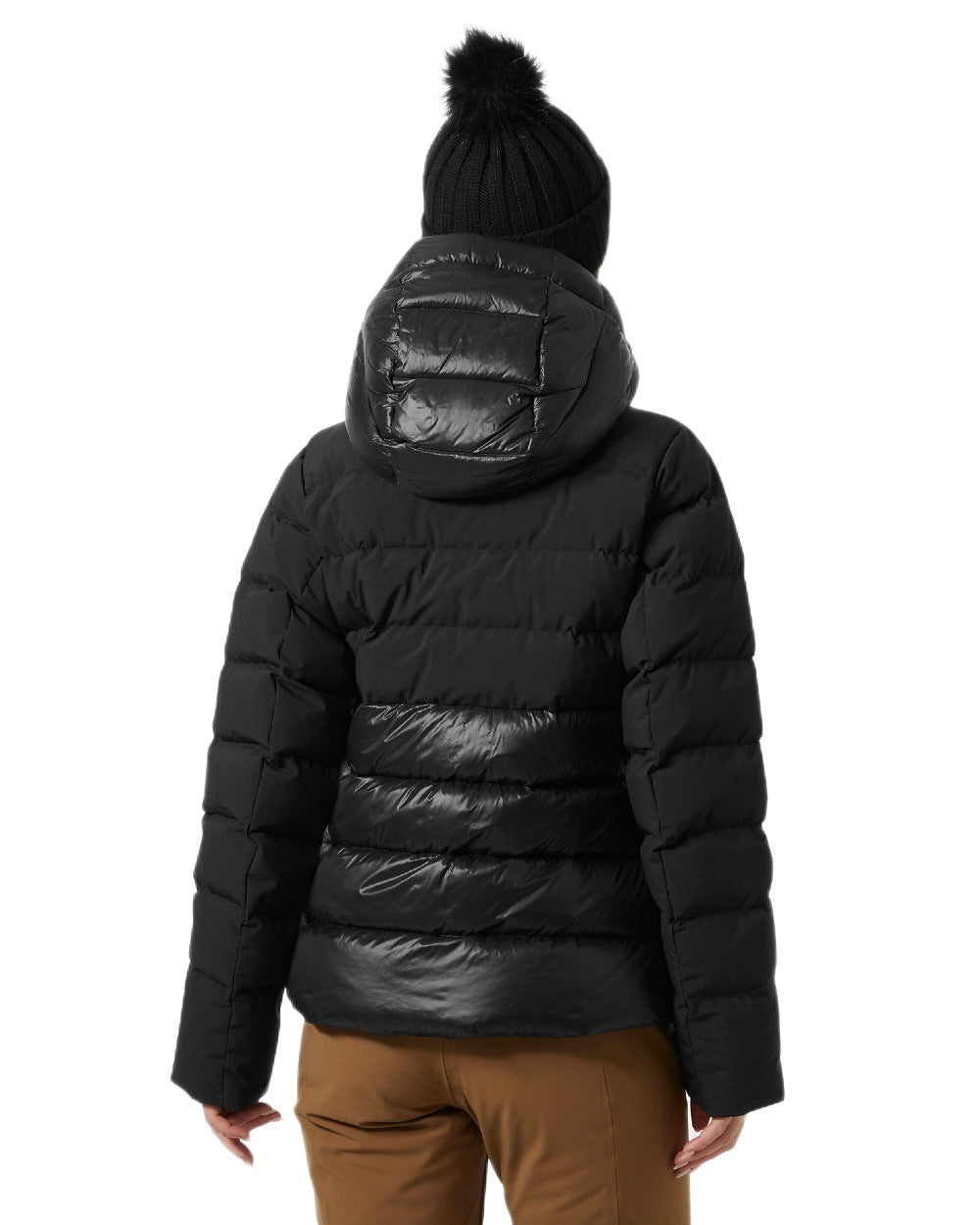 Black Coloured Helly Hansen Womens Winter Bliss Down Jacket on white background 