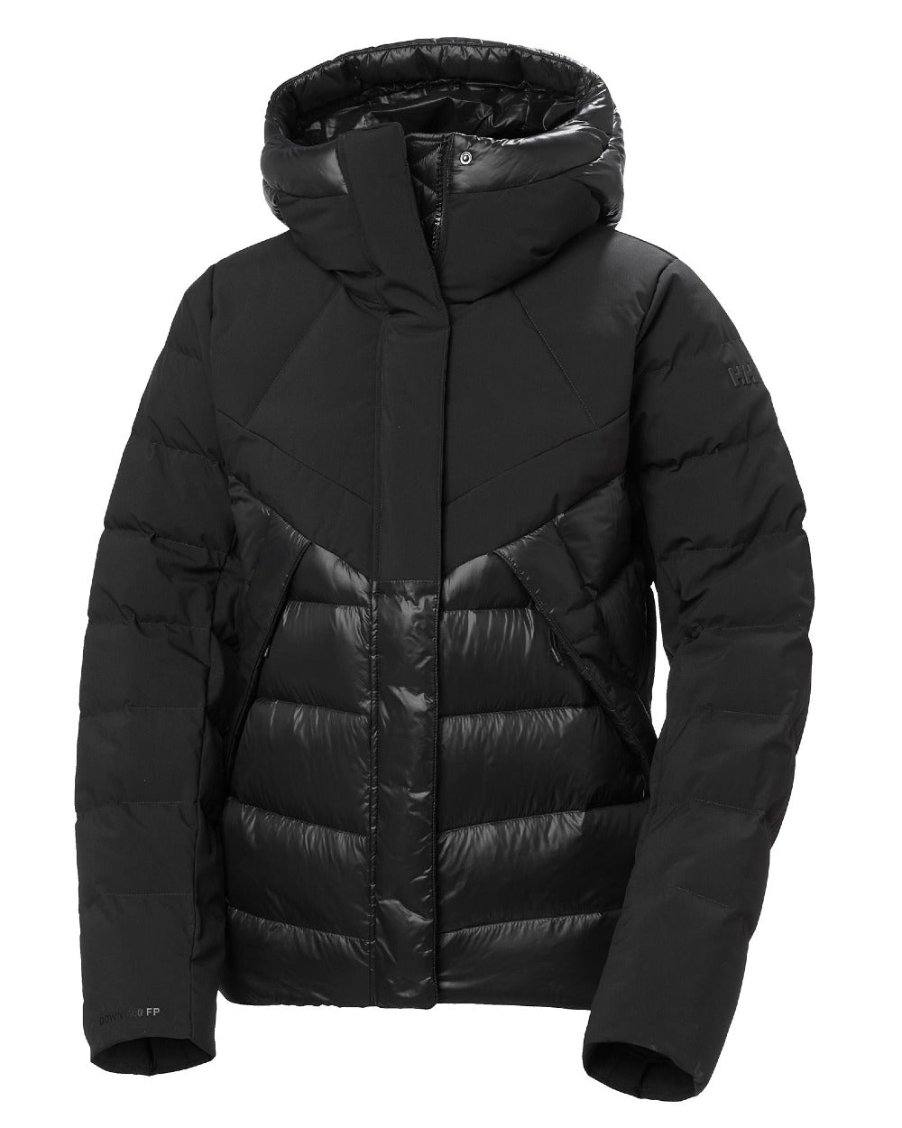 Black Coloured Helly Hansen Womens Winter Bliss Down Jacket on white background 