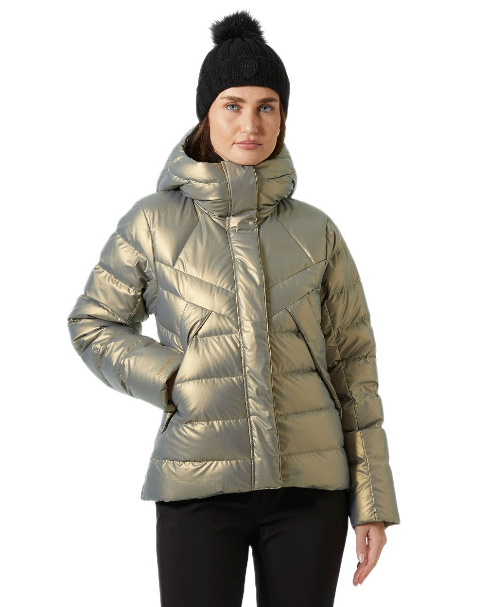 Lynx Coloured Helly Hansen Womens Winter Bliss Down Jacket on white background 