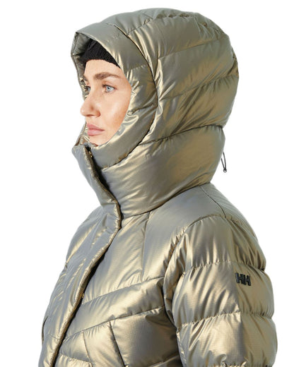 Lynx Coloured Helly Hansen Womens Winter Bliss Down Jacket on white background 