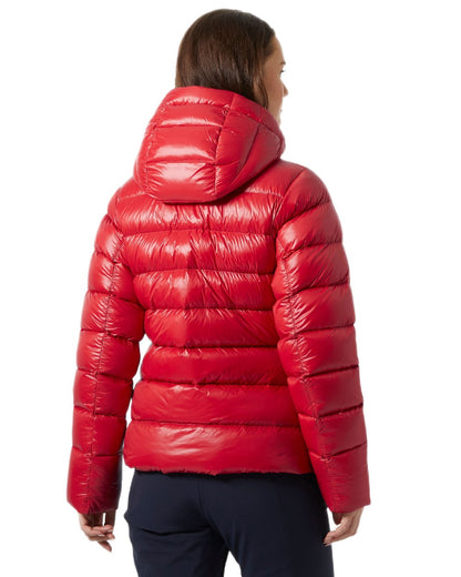 Red Coloured Helly Hansen Womens Winter Bliss Down Jacket on white background 