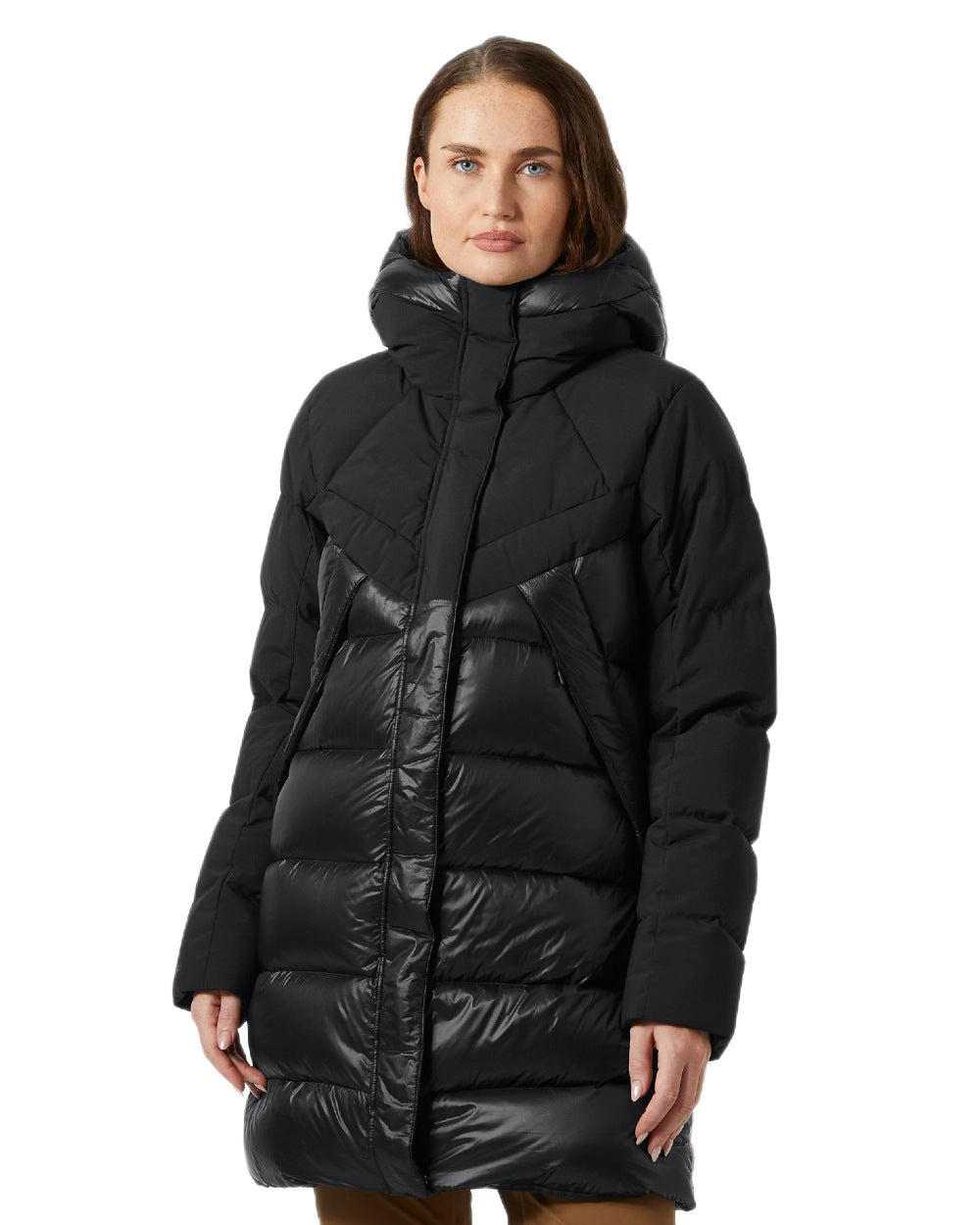 Black Coloured Helly Hansen Womens Winter Bliss Down Parka on white background 