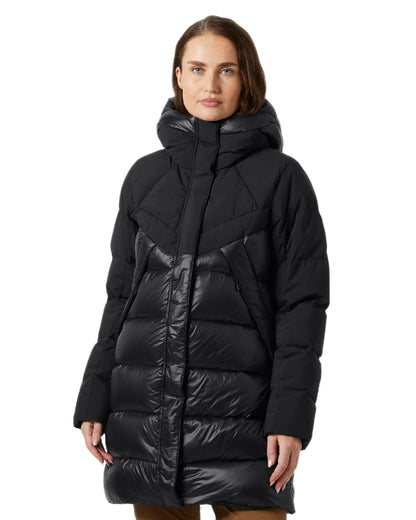Black Coloured Helly Hansen Womens Winter Bliss Down Parka on white background 