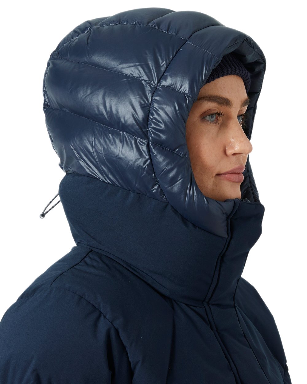 Navy Coloured Helly Hansen Womens Winter Bliss Down Parka on white background 