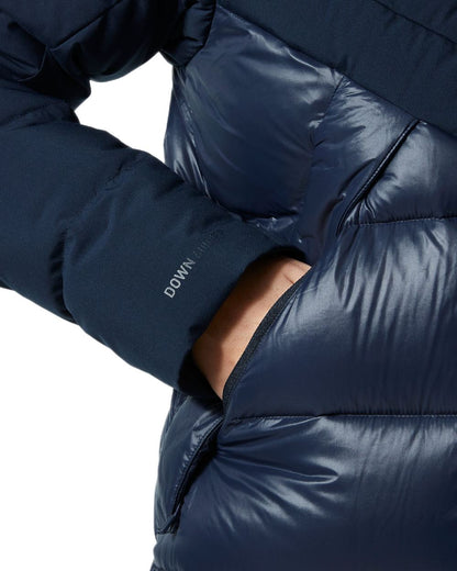 Navy Coloured Helly Hansen Womens Winter Bliss Down Parka on white background 