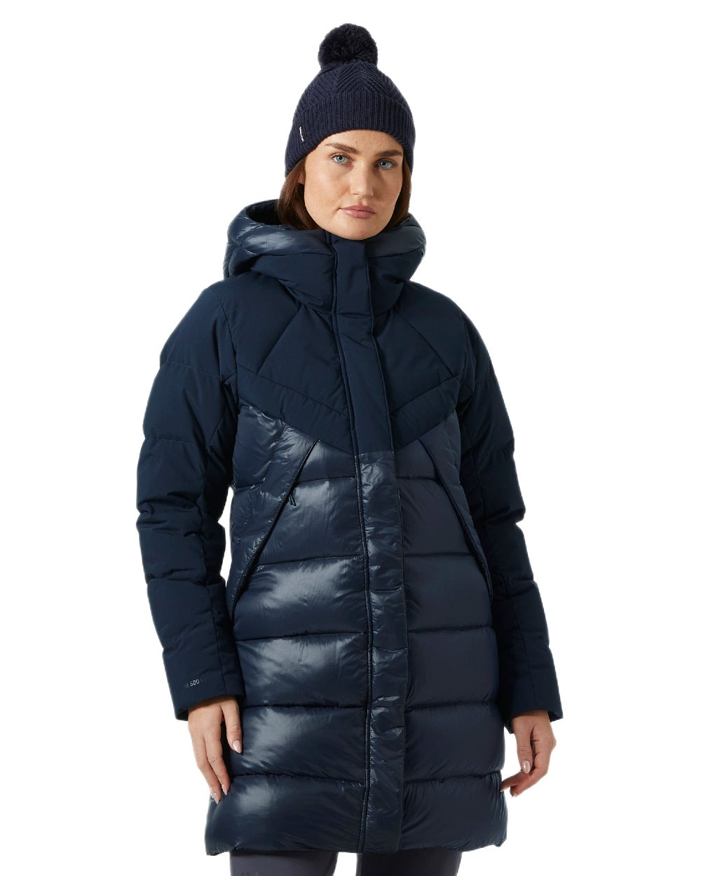 Navy Coloured Helly Hansen Womens Winter Bliss Down Parka on white background 