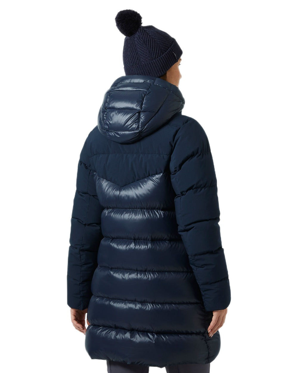 Navy Coloured Helly Hansen Womens Winter Bliss Down Parka on white background 