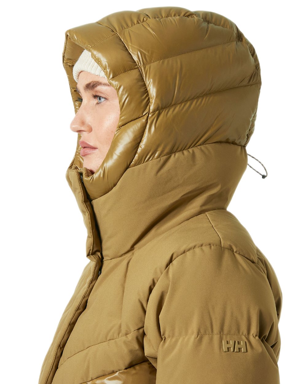 Sepia Coloured Helly Hansen Womens Winter Bliss Down Parka on white background 