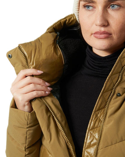 Sepia Coloured Helly Hansen Womens Winter Bliss Down Parka on white background 