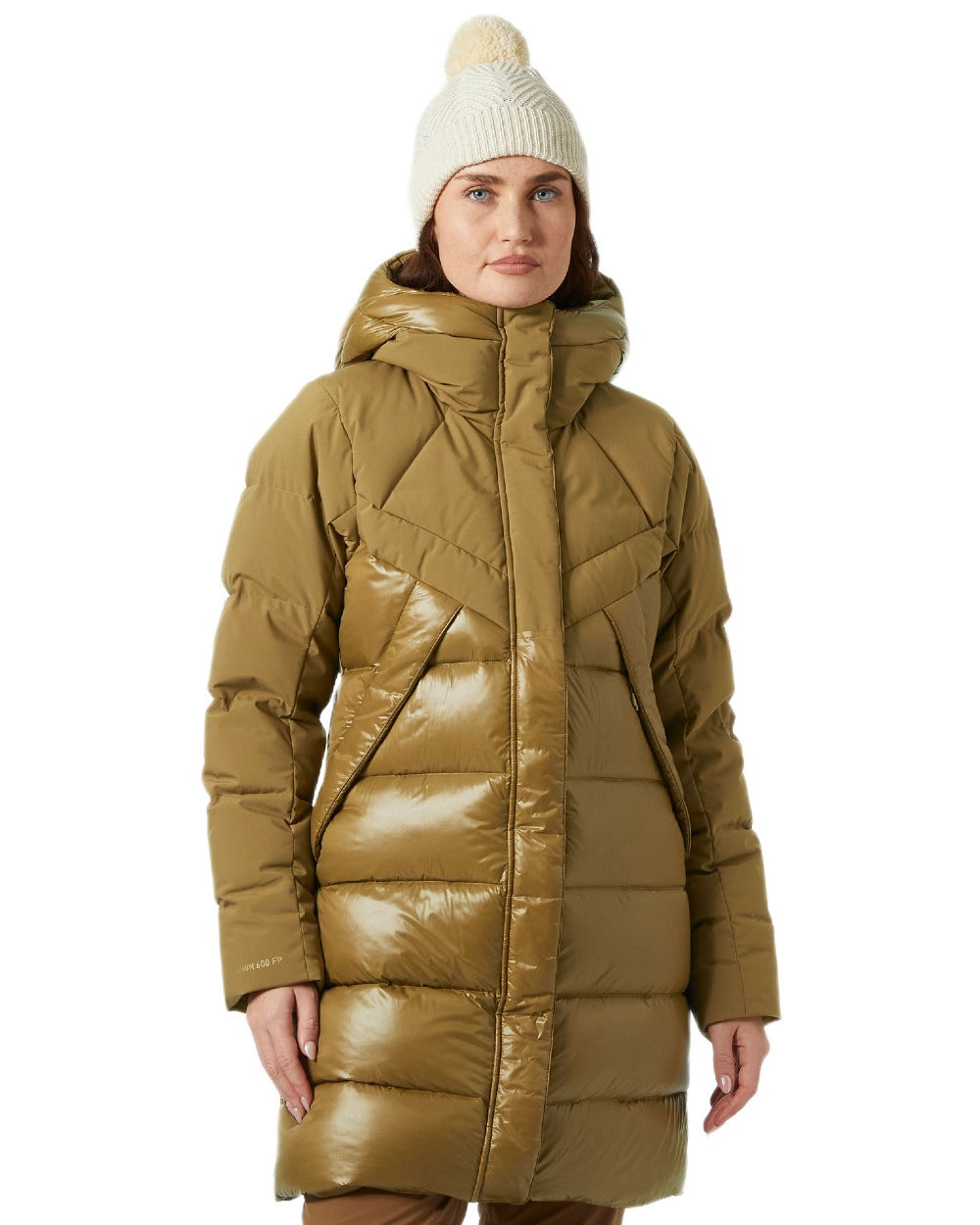 Sepia Coloured Helly Hansen Womens Winter Bliss Down Parka on white background 
