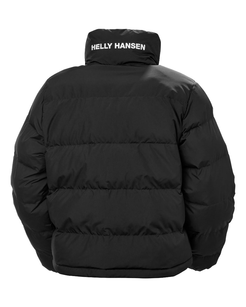 Black Coloured Helly Hansen Womens YU 23 Reversible Puffer Jacket on white background 