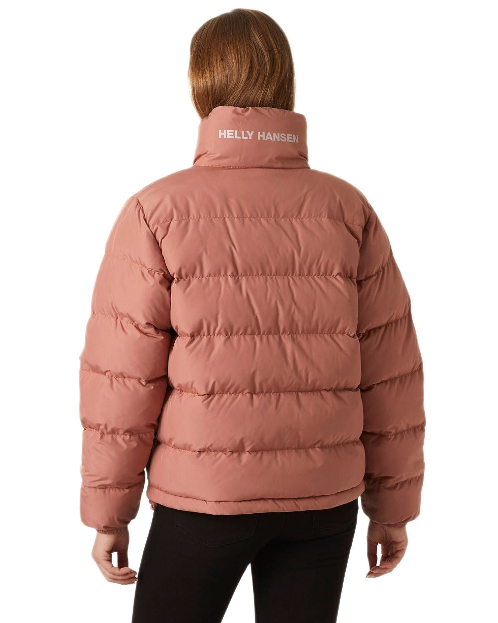Cedarwood Coloured Helly Hansen Womens YU 23 Reversible Puffer Jacket on white background 