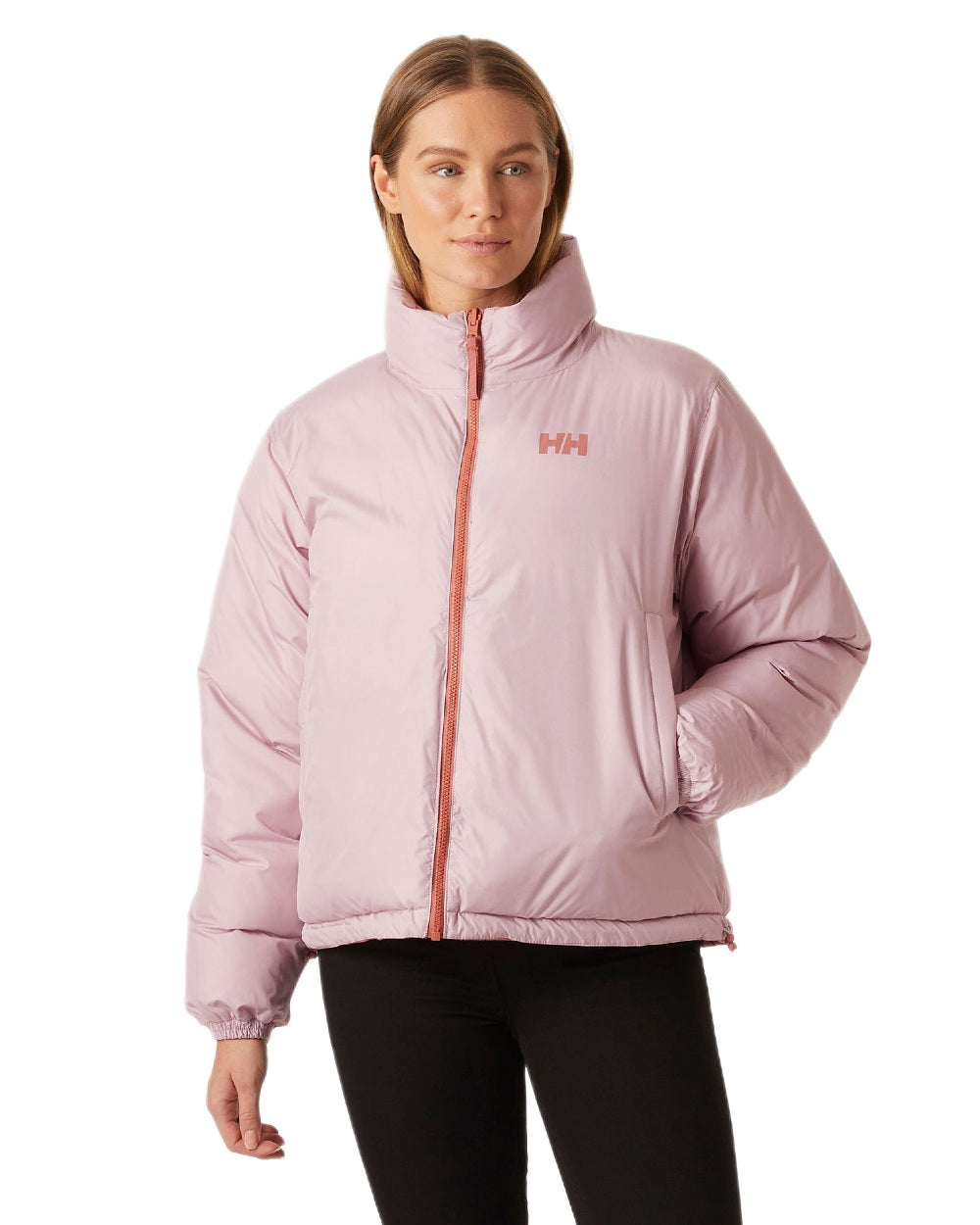 Cedarwood Coloured Helly Hansen Womens YU 23 Reversible Puffer Jacket on white background 
