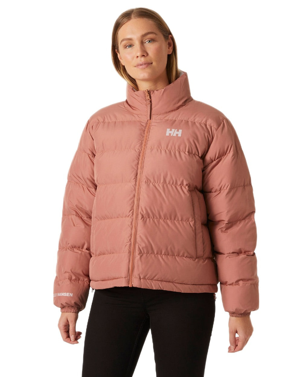 Cedarwood Coloured Helly Hansen Womens YU 23 Reversible Puffer Jacket on white background 