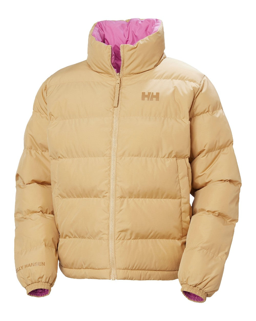 Sandstorm Coloured Helly Hansen Womens YU 23 Reversible Puffer Jacket on white background 