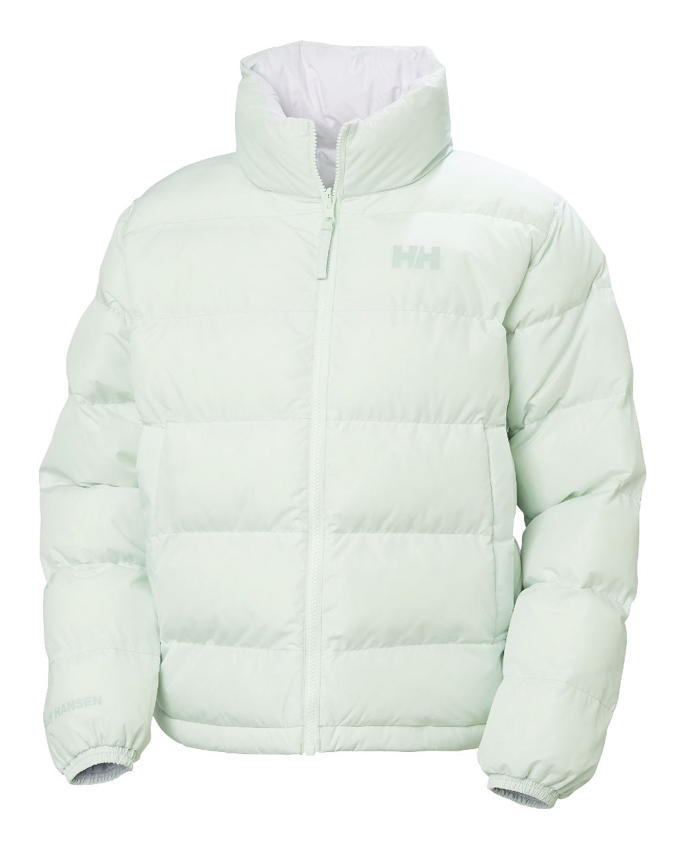 Seafoam Coloured Helly Hansen Womens YU 23 Reversible Puffer Jacket on white background 