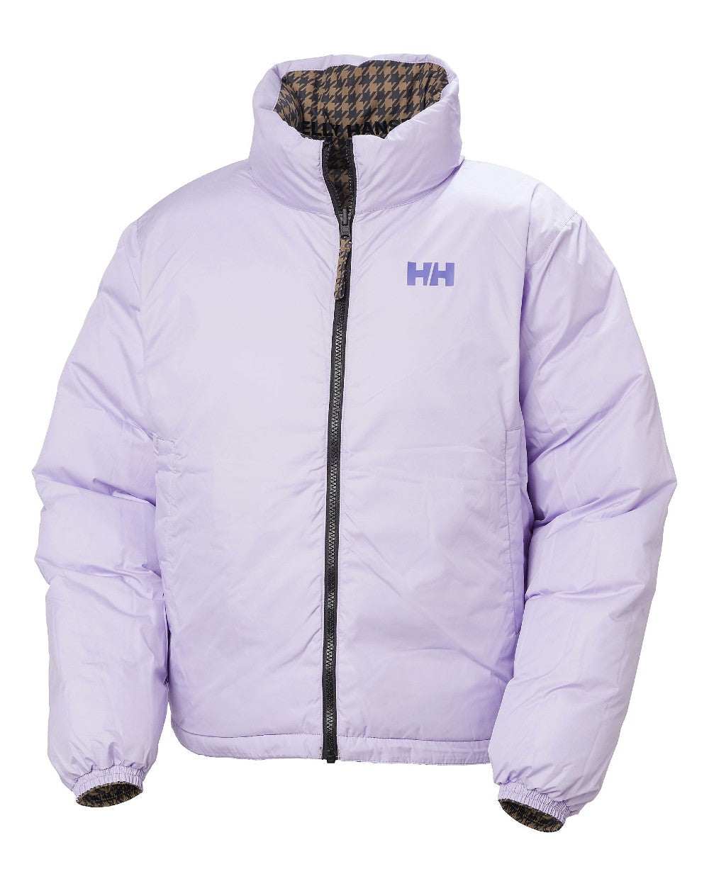 Sepia Coloured Helly Hansen Womens YU 23 Reversible Puffer Jacket on white background 