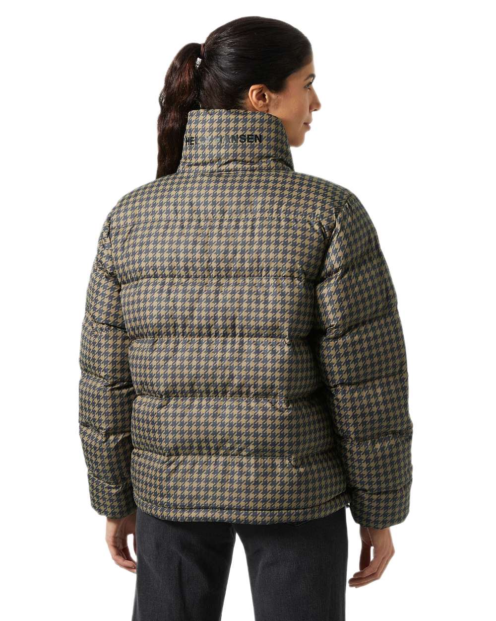 Sepia Coloured Helly Hansen Womens YU 23 Reversible Puffer Jacket on white background 