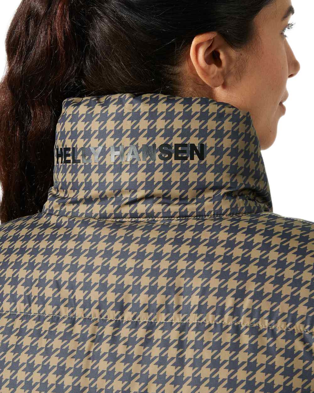 Sepia Coloured Helly Hansen Womens YU 23 Reversible Puffer Jacket on white background 