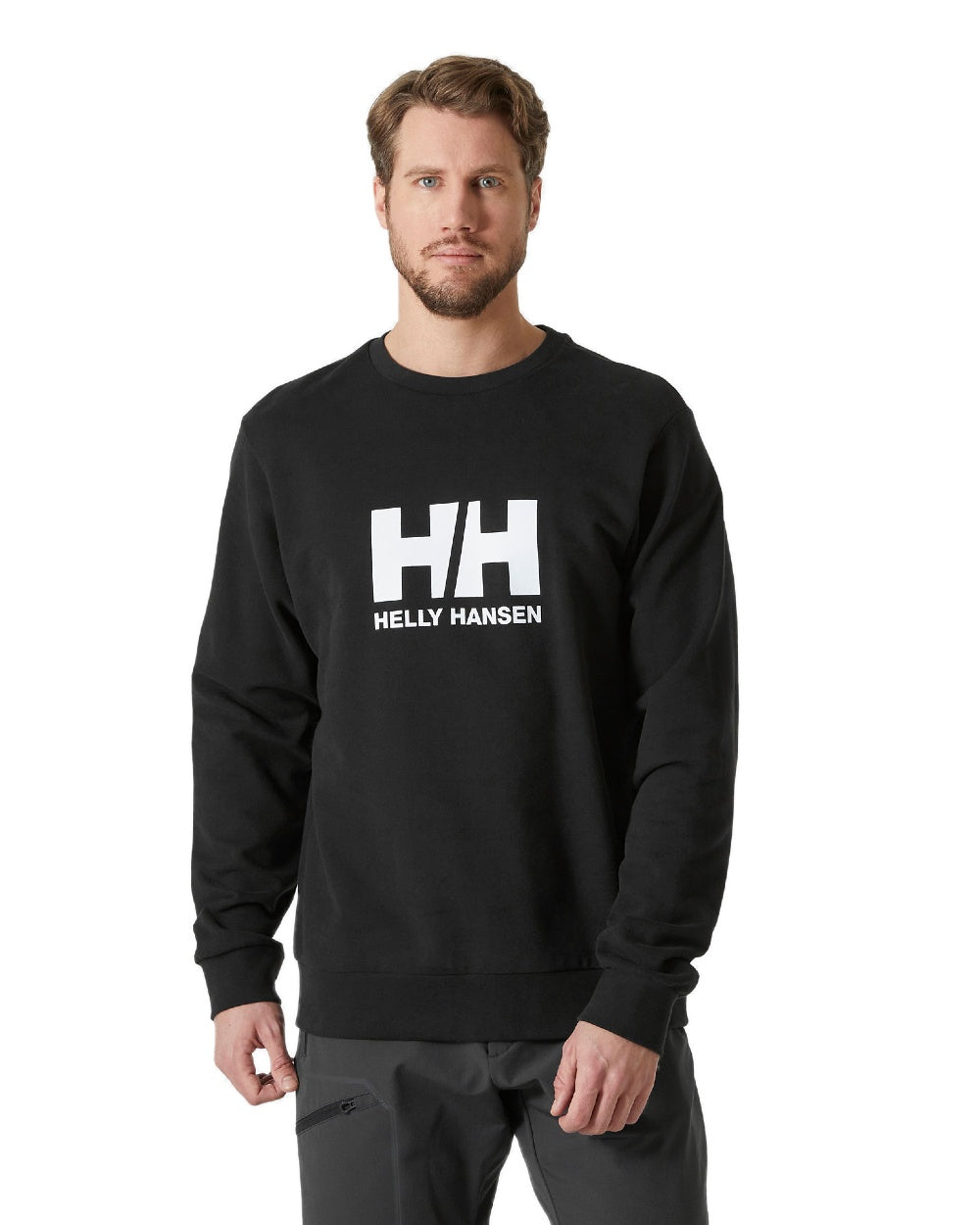Black coloured Helly Hansen Logo Crew Sweatshirt 2.0 on white background 
