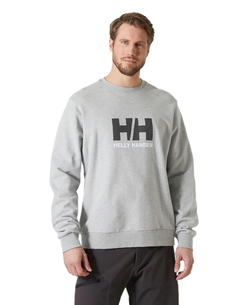 Grey Melange coloured Helly Hansen Logo Crew Sweatshirt 2.0 on white background 