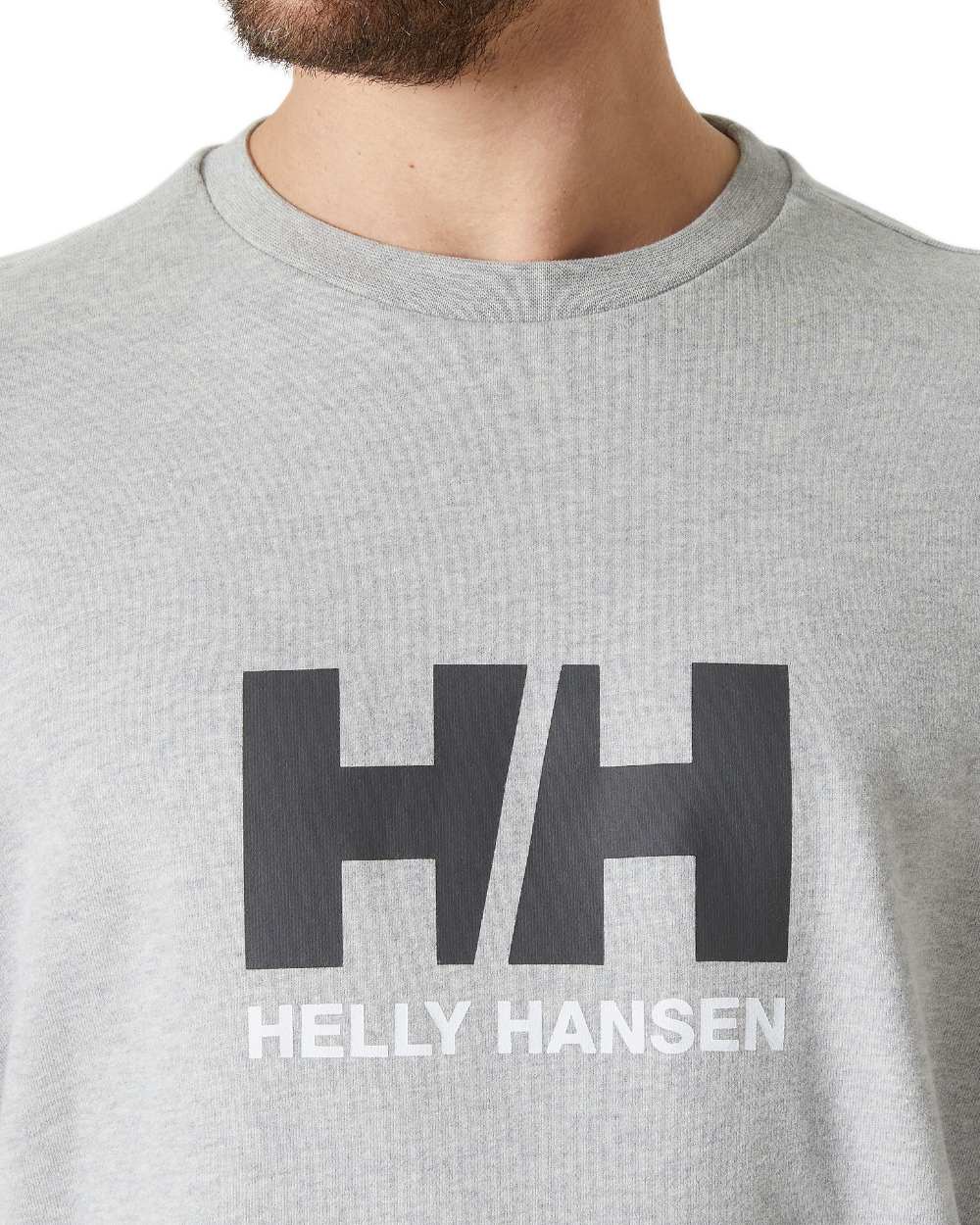 Grey Melange coloured Helly Hansen Logo Crew Sweatshirt 2.0 on white background 