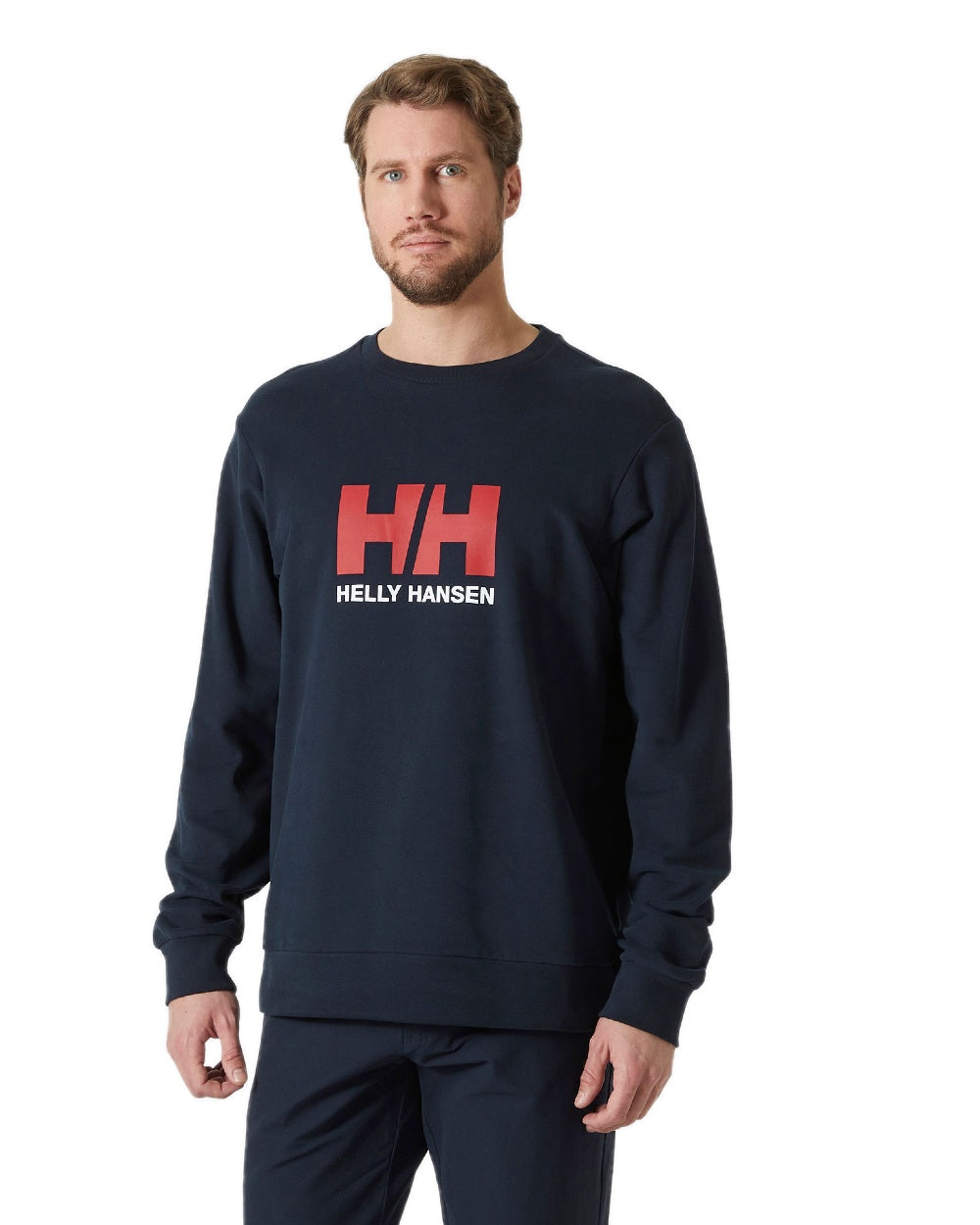 Navy coloured Helly Hansen Logo Crew Sweatshirt 2.0 on white background 