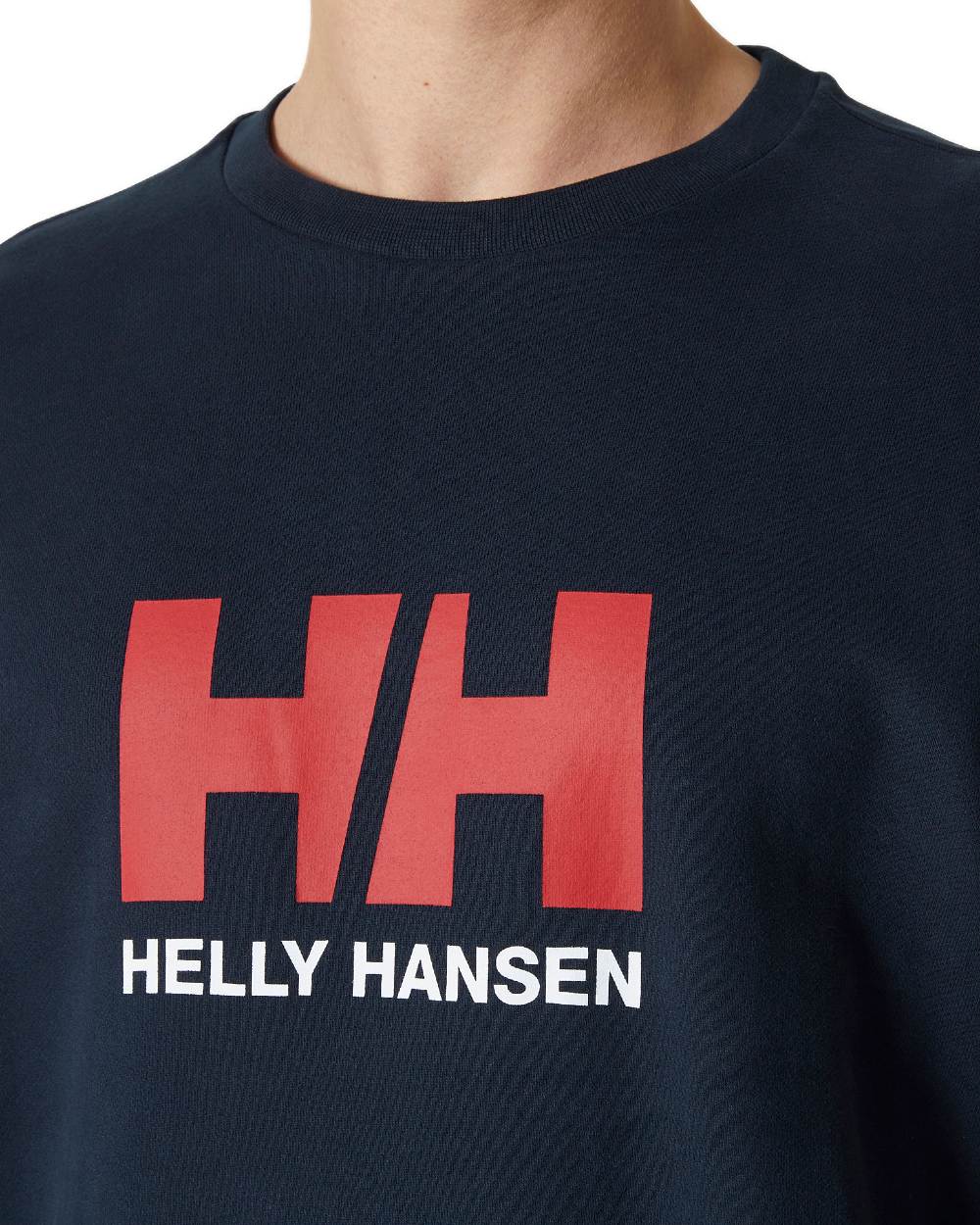Navy coloured Helly Hansen Logo Crew Sweatshirt 2.0 on white background 