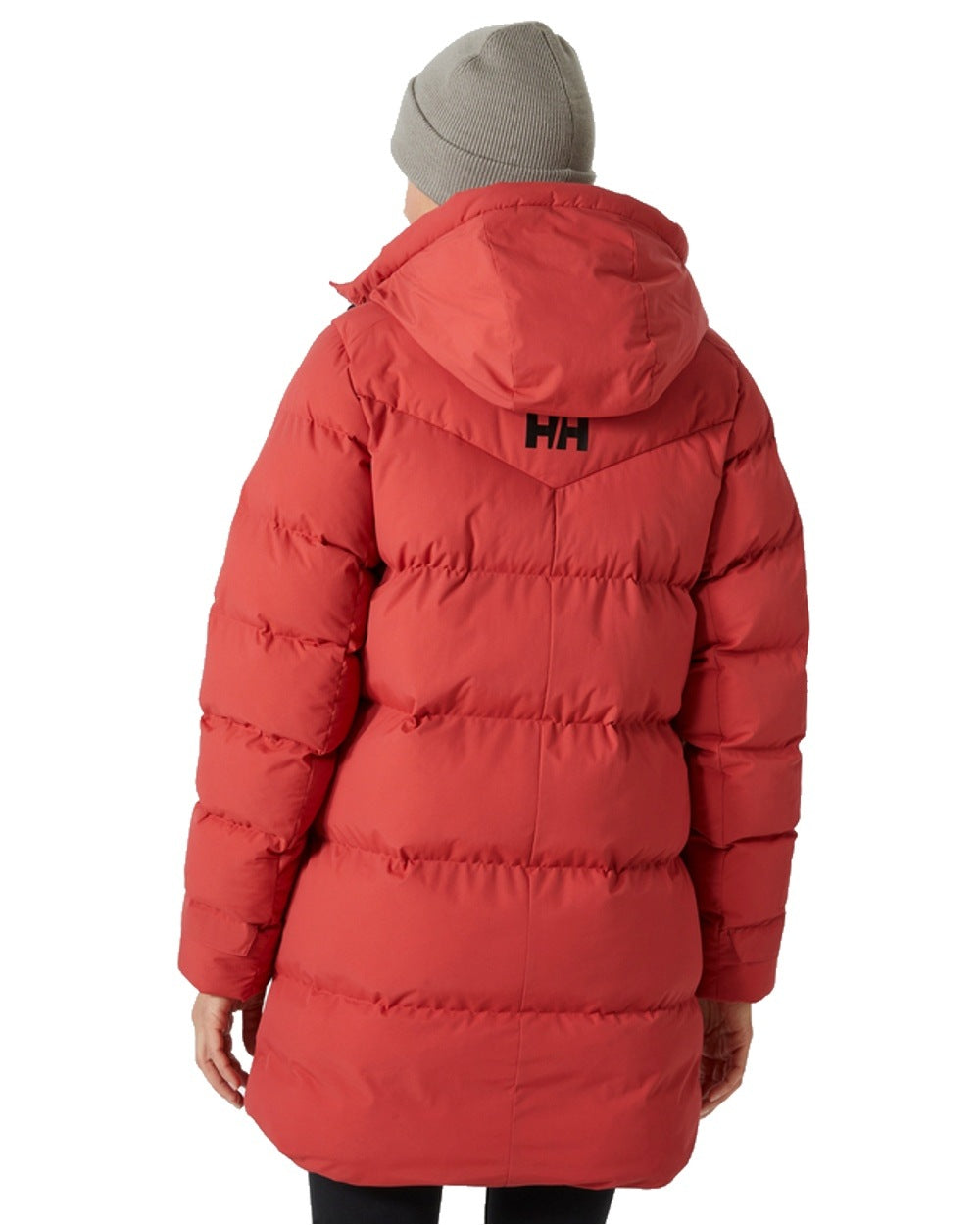 Poppy Red Helly Hansen Adore Ladies Puffy Parka on white background 