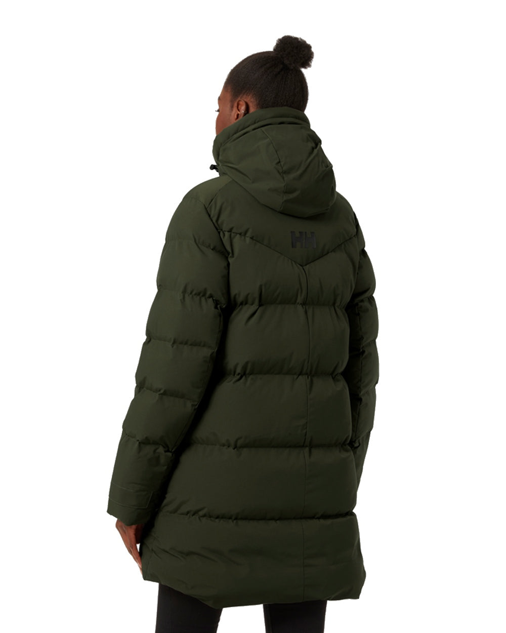 Utility Green Helly Hansen Adore Ladies Puffy Parka on white background 