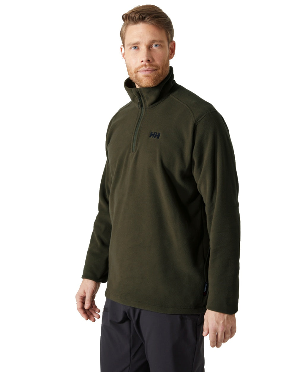 Utility Green coloured Helly Hansen Daybreaker 1/2 Zip Fleece on white background 